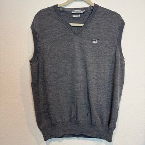 Peter Millar V-Neck Sweater Vest Mens XXL Gray 100% Merino Wool Golf Pullover